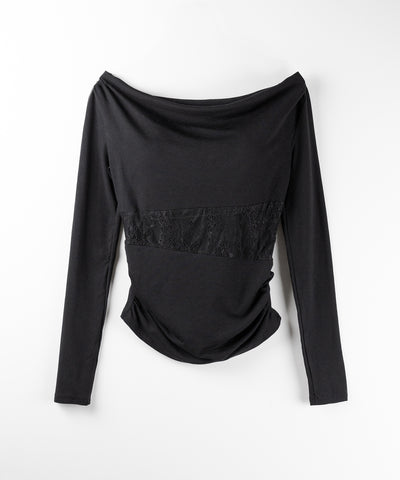 【 ２color 】ウエストレースカットアウトオフショルトップス ／ waist lace cutout offshoulder tops