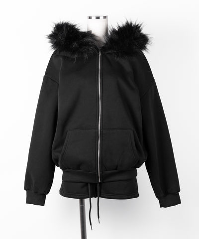 【 セットアップ 】裏起毛ファーフードオーバージップパーカー＆スウェットショートパンツ ／ Urakimo fur over zip hoodie ＆ sweat short pants SETUP