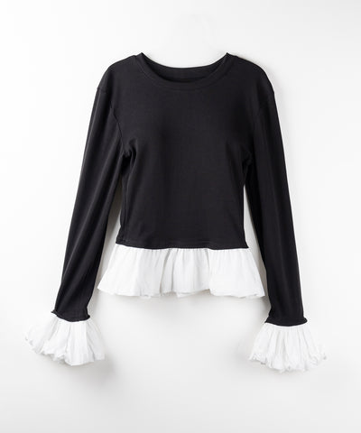 【 ２color 】裾バルーンフリルカットソートップス ／ hem balloon frill cutsew tops