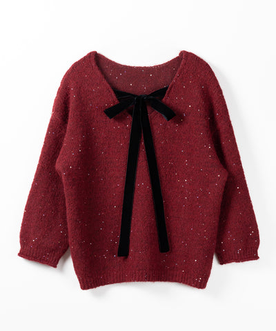 【 ２WAY 】ベロアリボンスパングルオーバーニット ／ velor ribbon spangle over knit