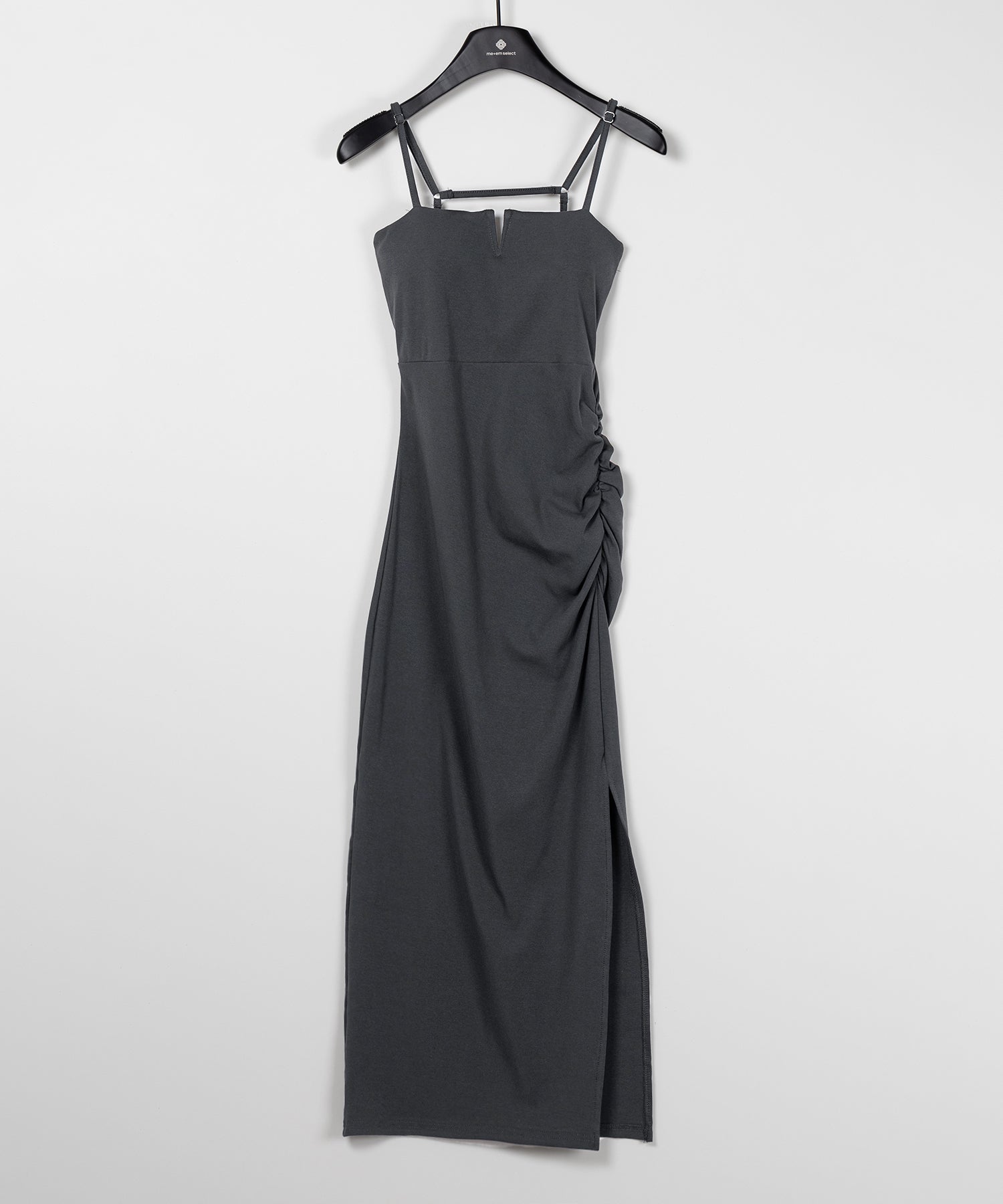 【 パッド付き 】バックストラップサイドシャーリングスリットロングキャミワンピース ／ back strap side shirring slit long cami onepiece
