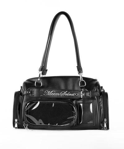 クリアポケット付きレタリング刺繍ショルダーバッグ ／ clear pocket lettering embroidery shoulder bag