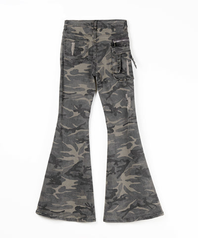 ヴィンテージカモフラ迷彩ダメージフレアデニムパンツ ／ vintage camouflage damage flared denim pants