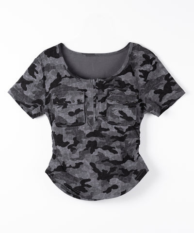 ヴィンテージカモフラアウトポケットジップ半袖Tシャツ ／ vintage camouflage out pocket zip short sleeve T-shirt