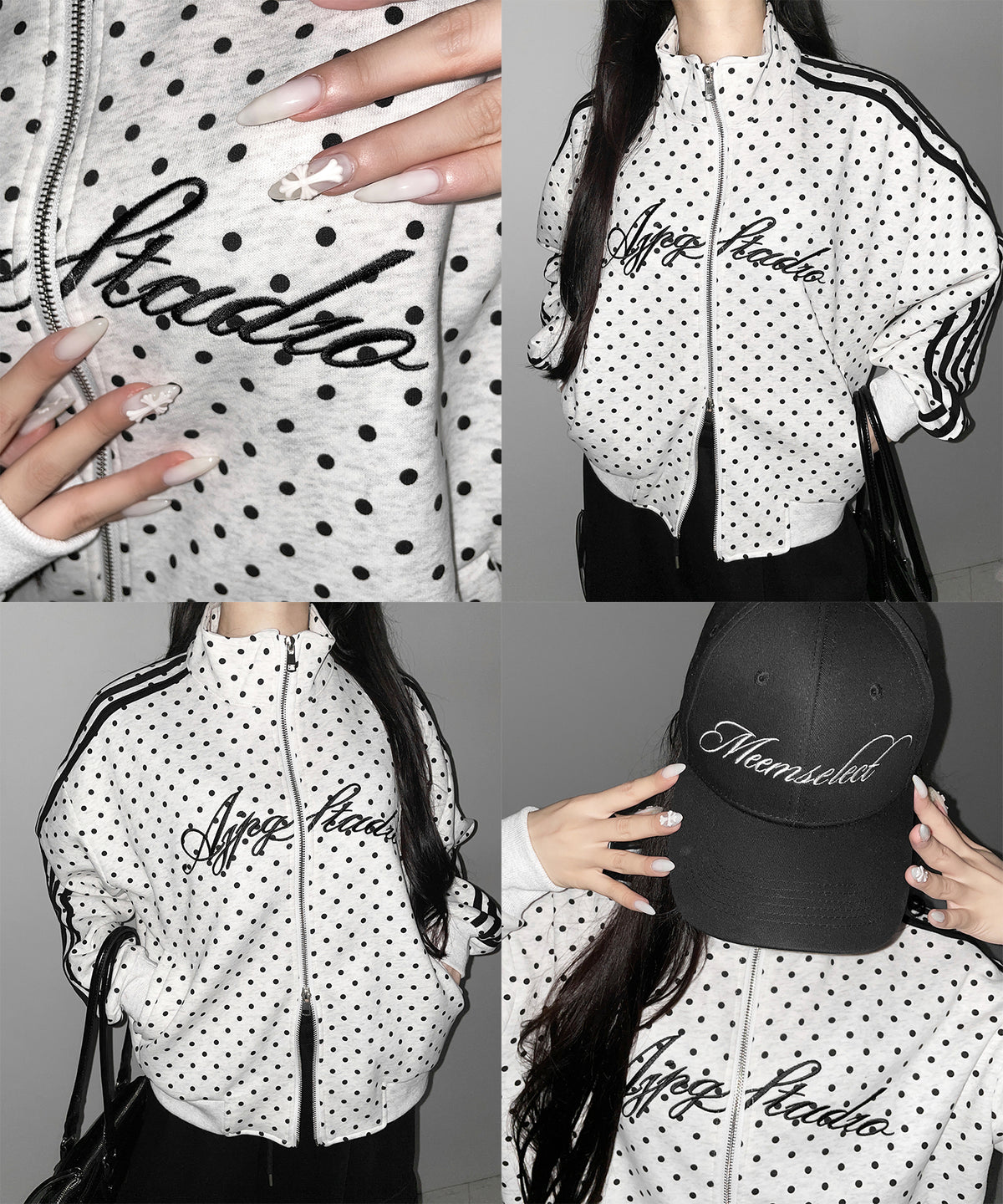 レタリングロゴ刺繍ドットラインオーバースウェットブルゾン ／ lettering logo embroidery dot line over sweat blouson