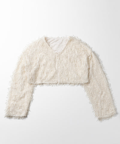 【 セットアップ可能 】シャギーフリンジショートカーディガン ／shaggy fringe short cardigan