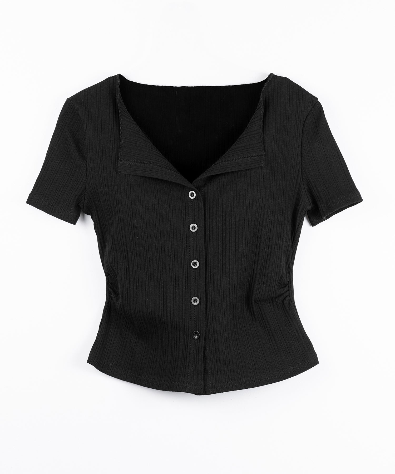フロントボタン半袖リブカーデトップス ／ front button short sleeve lib cardigan tops