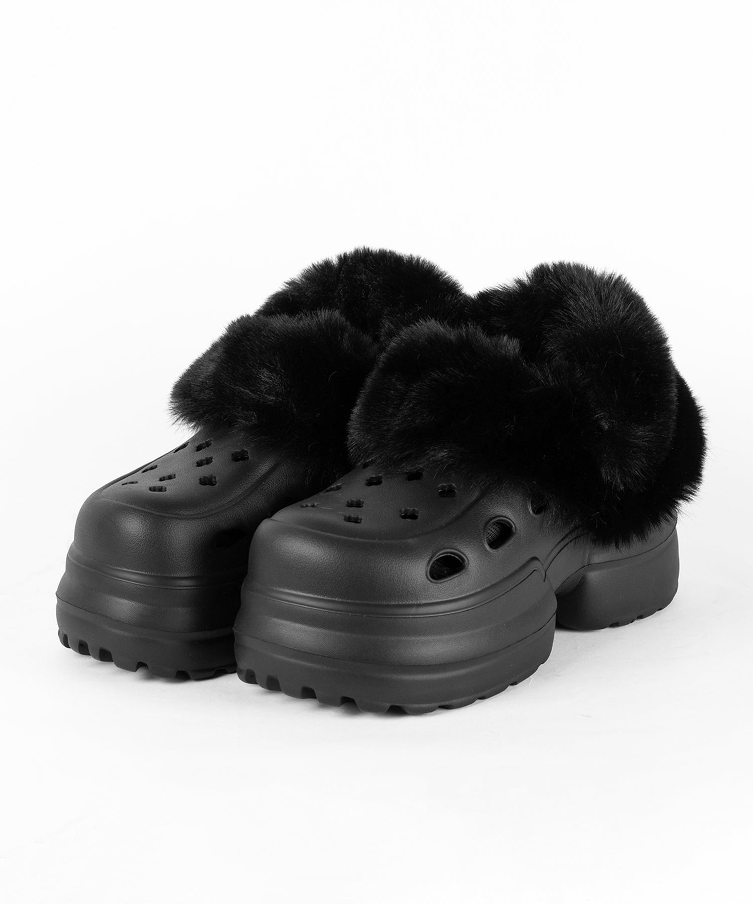 フェイクファー厚底クロッグサンダル ／ Fake fur platform clog sandals