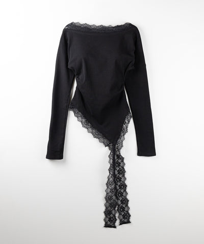 【 ２color 】ワンショルダーレースドッキングアシンメトリートップス ／ one shoulder lace docking asymmetry tops