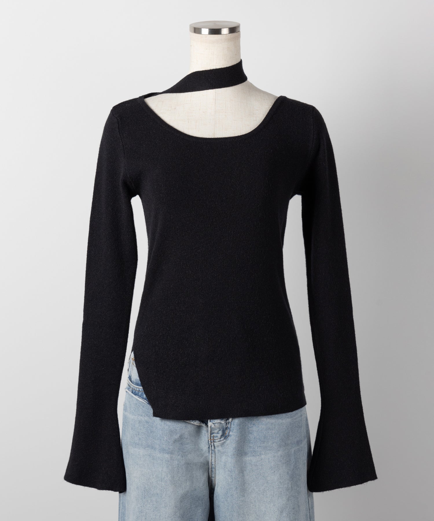 【 ２color 】チョーカーリブニットトップス ／choker lib knit tops