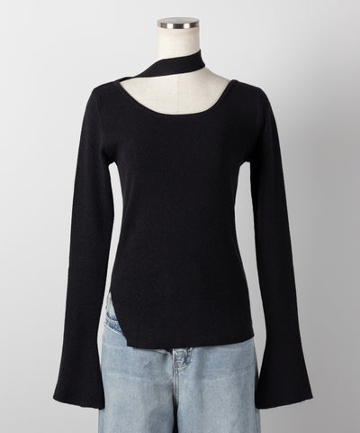 【 ２color 】チョーカーリブニットトップス ／choker lib knit tops