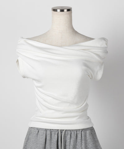 【 ２color 】オフショルギャザーノースリーブトップス ／ off shoulder gather nosleeve tops