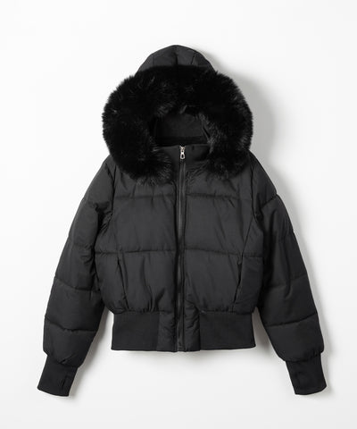 フェイクファーフード中綿ショートジャケット ／ fake fur hoodie fake down short jacket