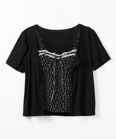 【 ２点セット 】小花柄レースリボンキャミソール ＋ カーディガンセット ／ mini flower lace ribbon camisole + cardigan SET