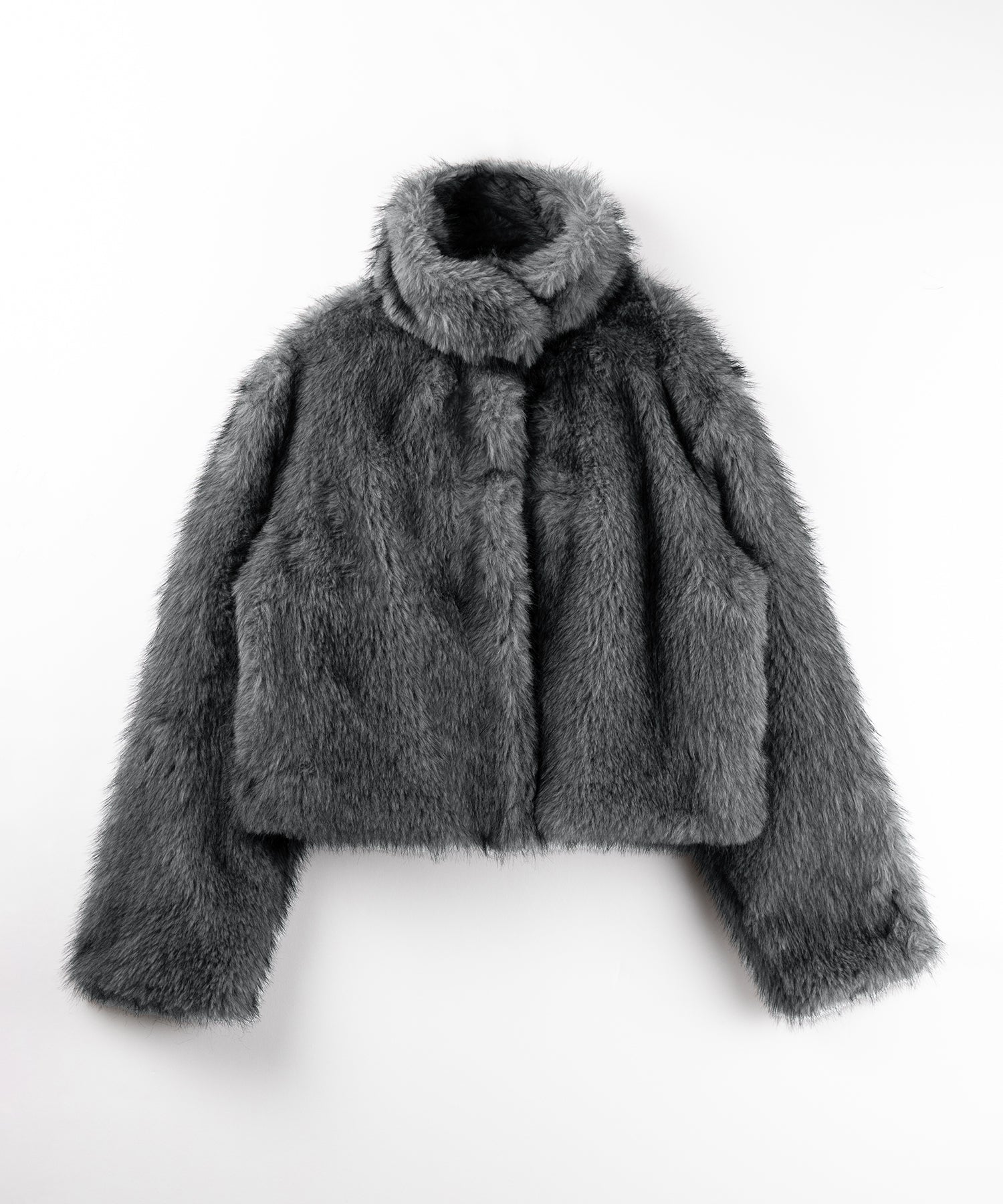 スタンドカラーミックスファーショートコート ／ stand-collar mix fur short coat