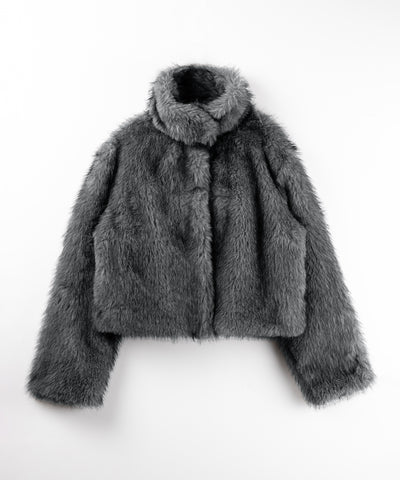 スタンドカラーミックスファーショートコート ／ stand-collar mix fur short coat