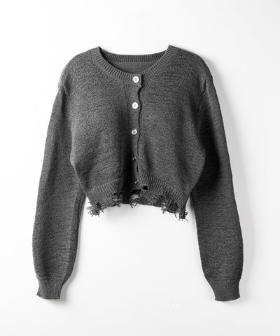 【 ３color 】ダメージシアーニットショートカーディガン ／ damage sheer knit short cardigan
