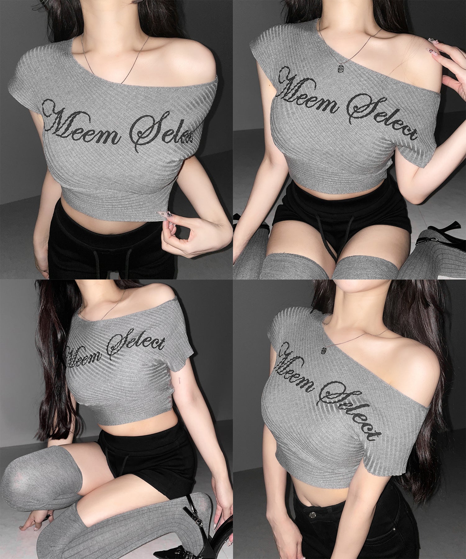 レタリングロゴワンショルリブニット ／ lettering logo oneshoulder lib knit