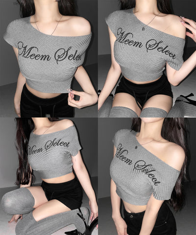 レタリングロゴワンショルリブニット ／ lettering logo oneshoulder lib knit