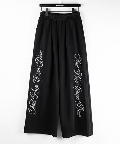 レタリングロゴ刺繍ワイドスウェットパンツ ／ lettering logo embroidery wide sweatpants