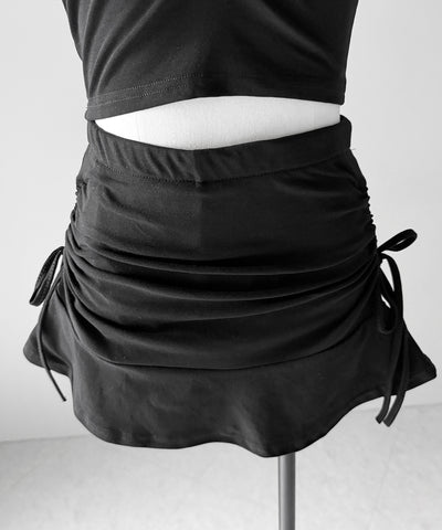 ワンショルギャザートップス ＋ シャーリングリボンスカート SETUP ／ ( SETUP ) one shoulder gather tops + shirring ribbon skirt SET