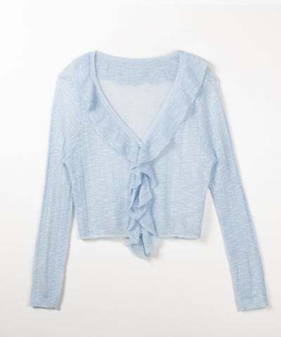 フリルシアールーズニットカーディガン ／ frill sheer loose knit cardigan