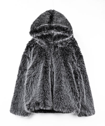 フェイクファーフーディミドルコート ／ fake fur hoodie middle coat