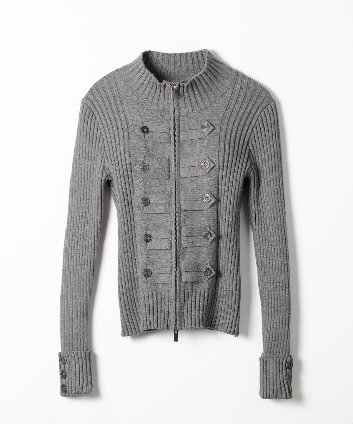 ナポレオンジップアップスリムリブニットカーディガン ／ Napoleon zipup slim rib knit cardigan