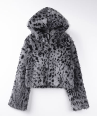 レオパードフェイクファーフーディショートコート ／ reopard fakefur hoodie short coat