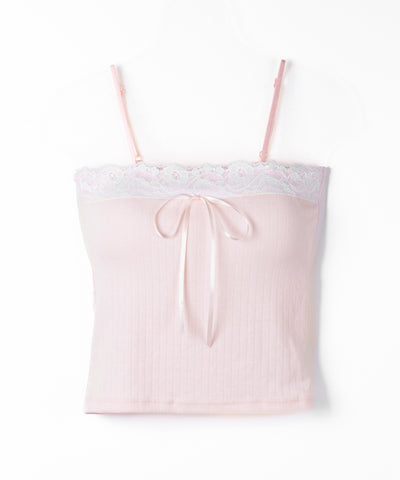 フロントリボンレースショートキャミソール ／ front ribbon lace short camisole