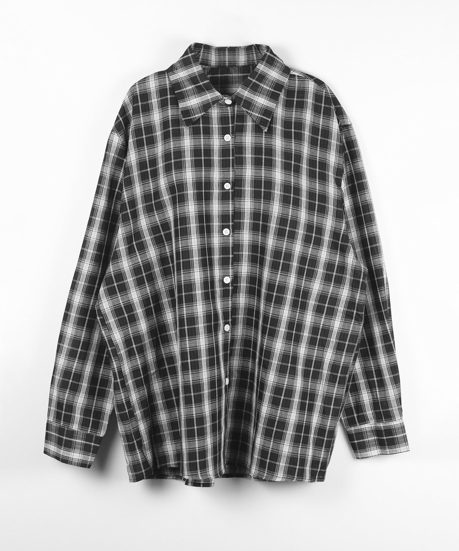 ビッグシルエットブラックシアーチェックシャツ ／ big silhouette black sheer check shirt