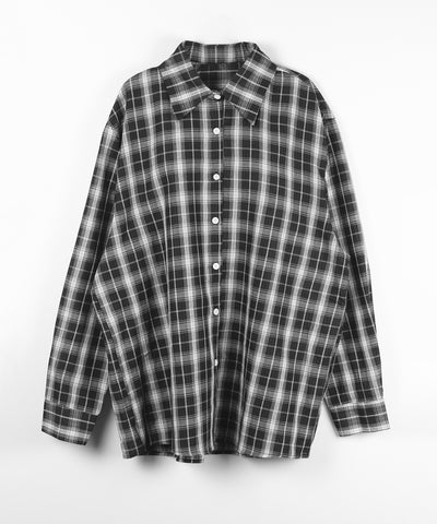 ビッグシルエットブラックシアーチェックシャツ ／ big silhouette black sheer check shirt