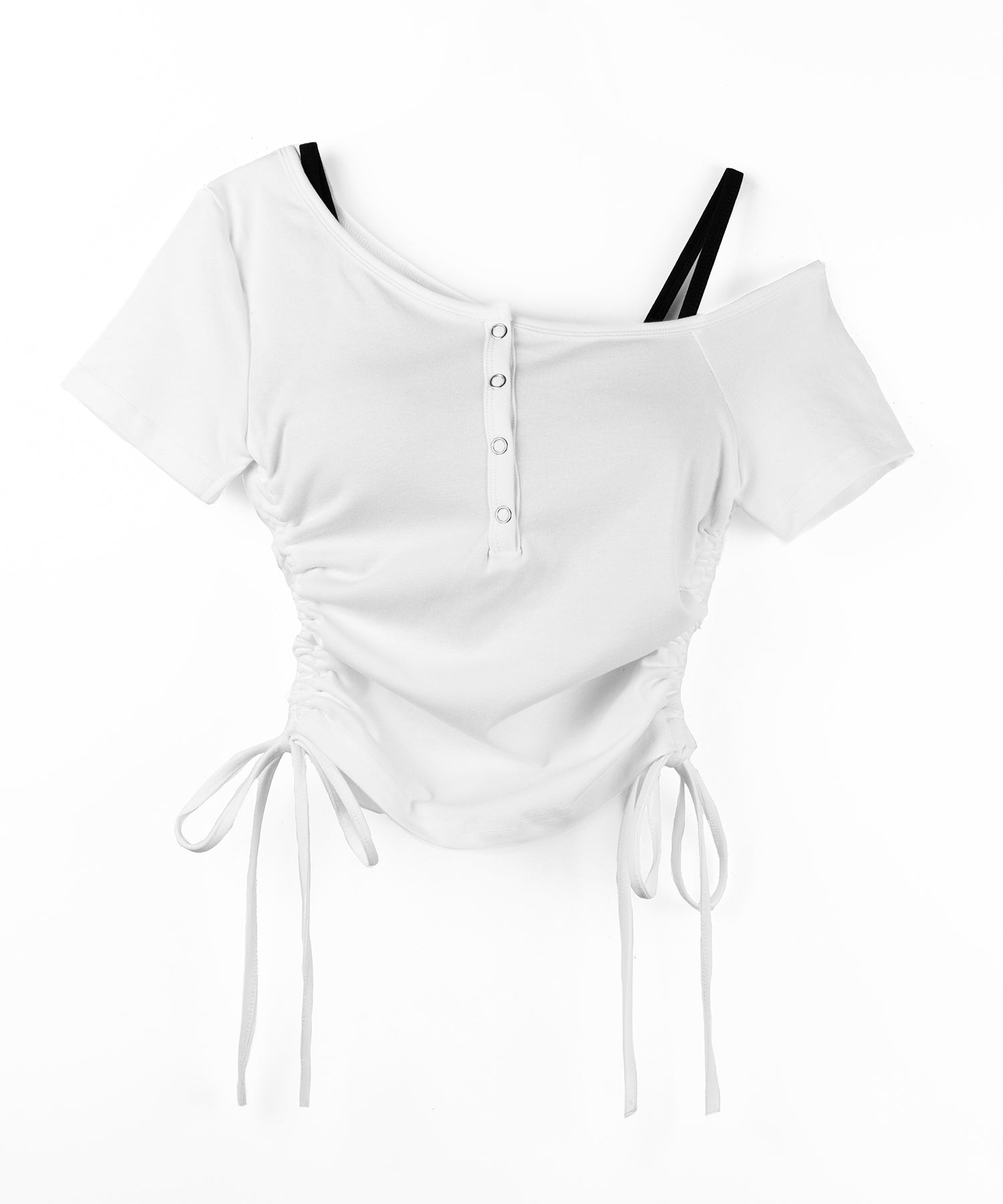 【 ２点セット 】ヘンリーネックサイドリボン半袖ぴちＴシャツ ／ Henley neck side ribbon short-sleeve pichi T-shirt