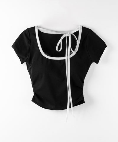 【 ２WAY ／ ２color 】配色ネックリボンチョーカーパイピングＴシャツ ／ bicolor neck ribbon choker piping T-shirt