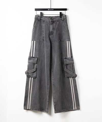 サイドラインストレートカーゴデニムパンツ ／ sideline straight cargo denim pants