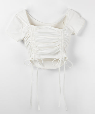 ダブルシャーリングリボンストラップＴシャツ ／ double shirring ribbon strap T-shirts