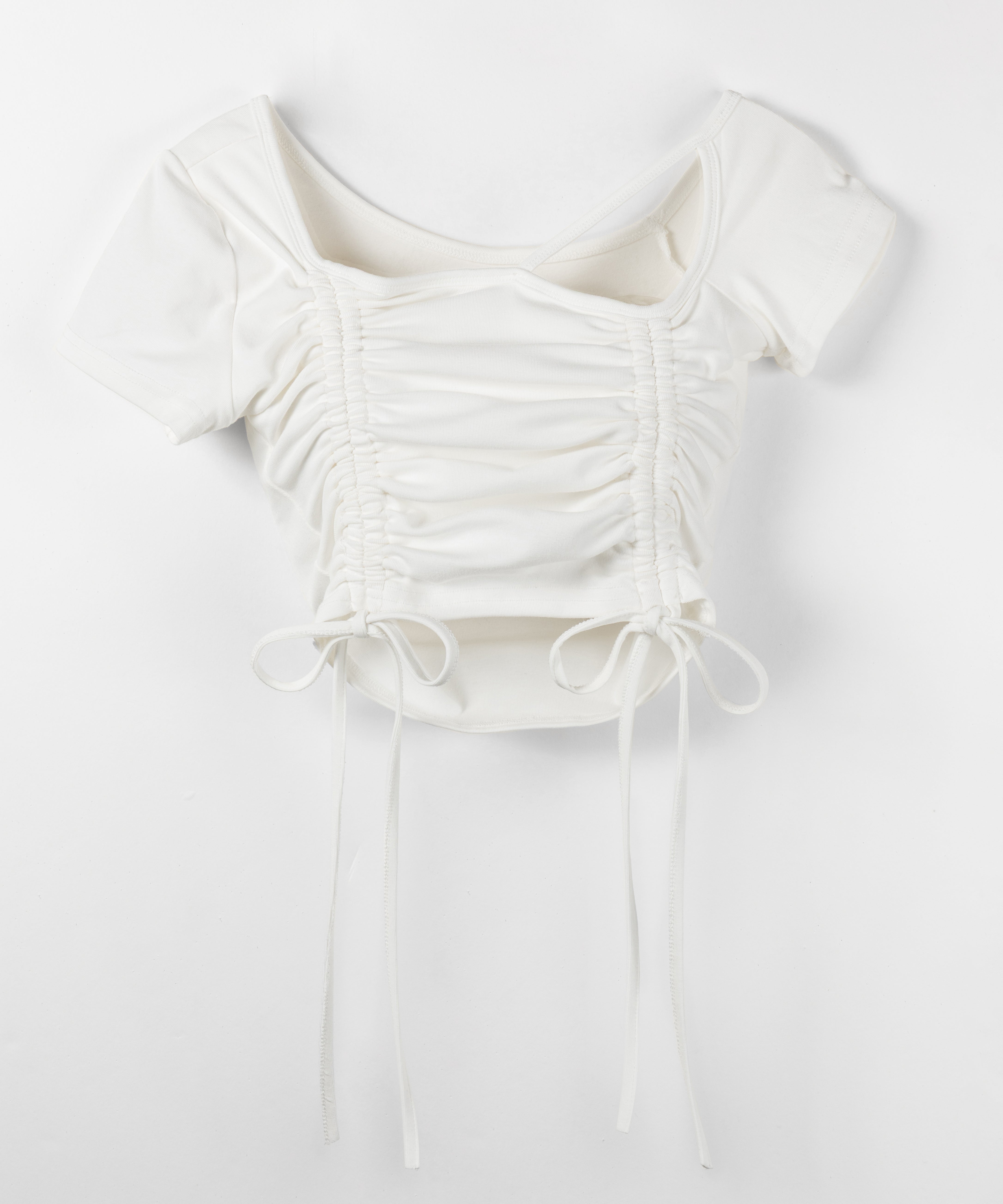 ダブルシャーリングリボンストラップＴシャツ ／ double shirring ribbon strap T-shirts