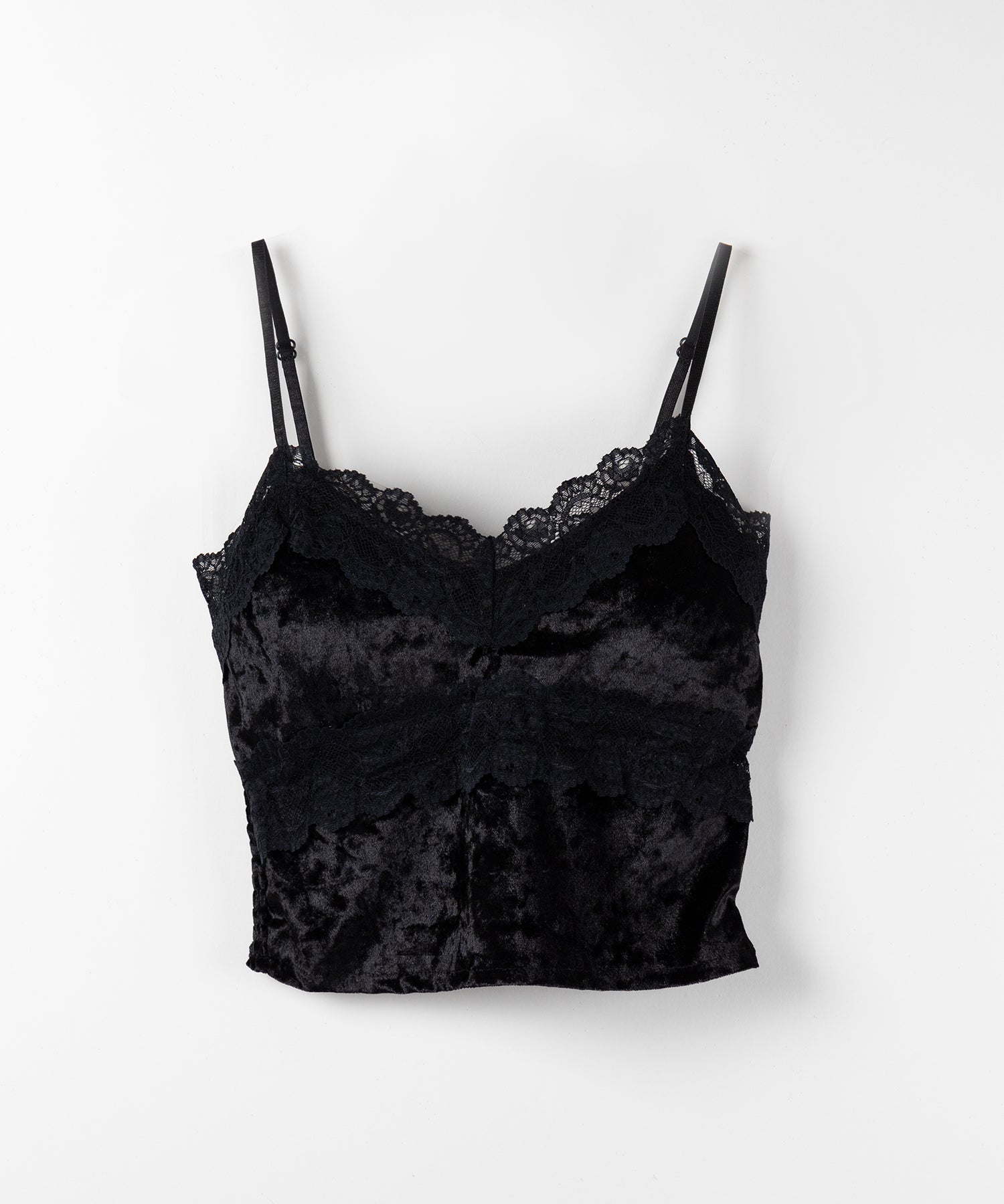 【 カップ付き 】ダブルレースベロアショートビスチェキャミソール ／ double lace velor short bustier camisole