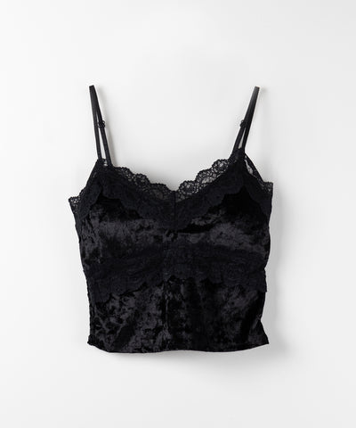 【 カップ付き 】ダブルレースベロアショートビスチェキャミソール ／ double lace velor short bustier camisole