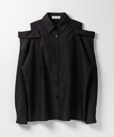 【 ３color 】オープンショルダーカットアウトビッグシャツ ／ open shoulder cutout big shirt