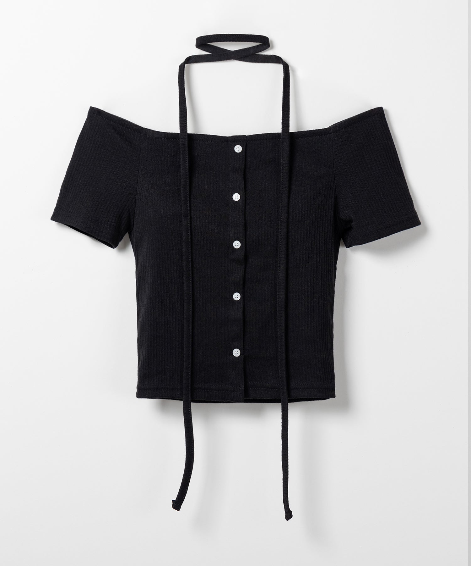 【 ２WAY 】ストラップリボンオフショルダーリブトップス ／ strap ribbon off shoulder rib tops