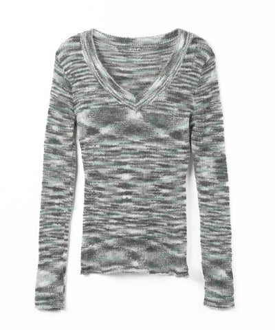 【 ワンショル可能な２WAY 】Ｖネックメランジスリムシアーニット ／ V-neck melange slim sheer knit
