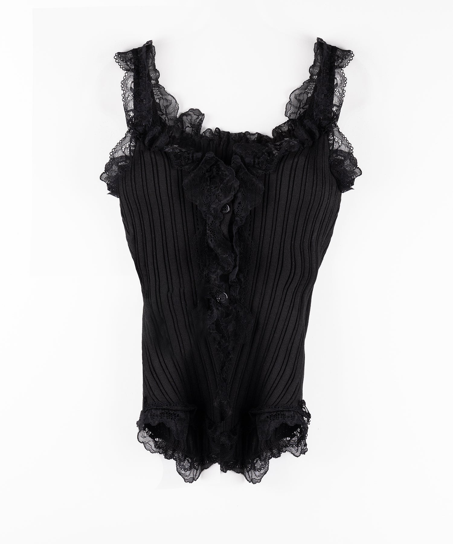 【 ２color 】レースフリルドッキングリブニットキャミタンク ／ lace frill docking lib knit cami tank