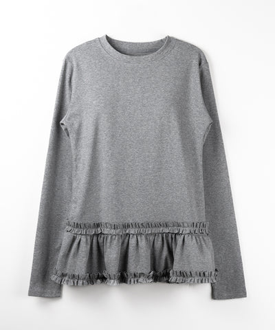【 ３color 】裾フリルレイヤード長袖トップス ／ hem frill layered long sleeve tops