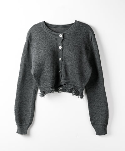 【 ３color 】ダメージシアーニットショートカーディガン ／ damage sheer knit short cardigan