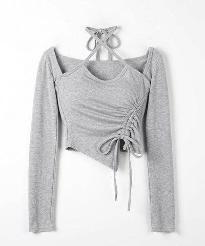 クロスリボンスクエアネック長袖Ｔシャツ ／ cross ribbon square neck long sleeve T-shirts