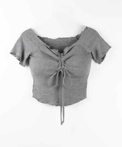 【 ３color 】シャーリングリボンオフショルメローＴシャツ ／ shirring ribbon off-shoulder mellow T-shirt