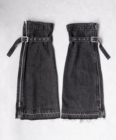 【 ２color 】ベルテッドサイドジップデニムレッグカバー ／ Belted side zip denim leg cover