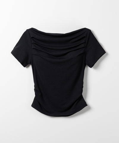【 ３color 】半袖タックデザインドレープオフショルダートップス