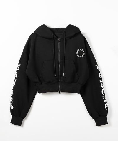 グランジロゴダブルジップショートパーカー ／ grunge logo double zip short hoodie